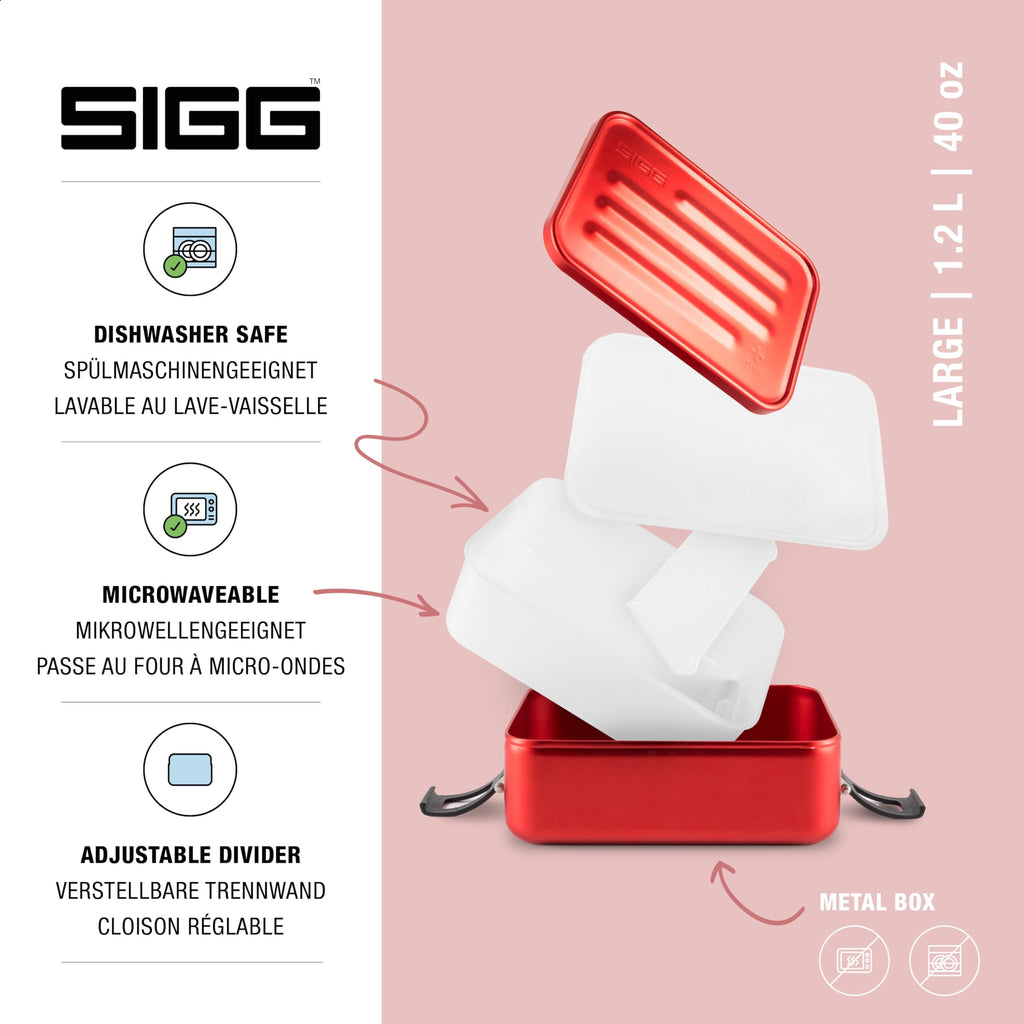 SIGG - Metal Lunch Box Plus - Food Container with Compartments - Swiss Design - Dishwasher Safe - Ultra Light - S/L