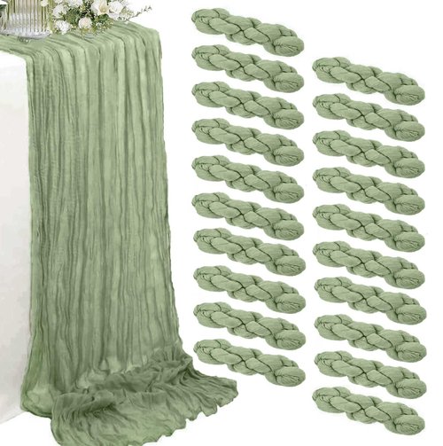 20 Pack Sage Green Cheesecloth Table Runner 35 x 71 Inch Gauze Fabric Boho Christmas Table Runner for Wedding Arch, Rustic Bridal Shower, Baby Shower, Party Decorations, Farmhouse Home Decor