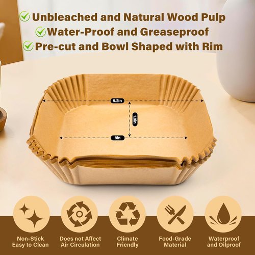Air Fryer Liners 150 Pcs - 8" Square Non-Stick Parchment Paper for Baking & Roasting