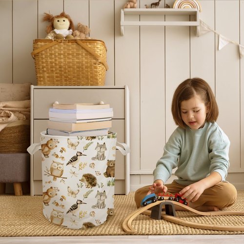 Cilrii Animal Nursery Laundry Basket Hamper, Toybox for Boys Girls, Forest Animal Botanical Waterproof Collapsible Storage Bin Organizer for Bedroom Bathroom Kids Room Dorm Clothes Toys Books