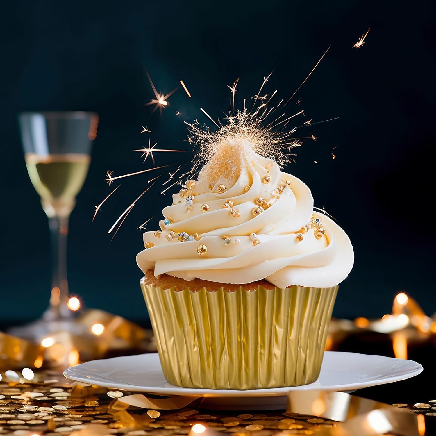 Whaline Graduation Cupcake Liners - 300 Pcs Black, Silver & Gold Foil Baking Cups for Parties
