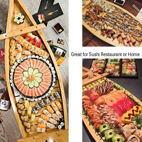 WINIAER 24 Inch Wooden Sushi Boat Serving Tray, Large Sushi Boat Plate for Sashimi Board Seafood Party, Great for Sushi Restaurant or Home (24inch/61cm)