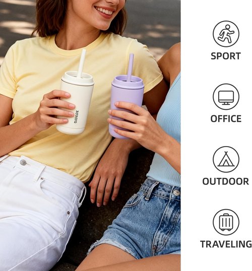 BJPKPK Insulated Tumbler - 20 oz Stainless Steel Travel Mug with Lid & Straw | Spill-Proof, Light Pink