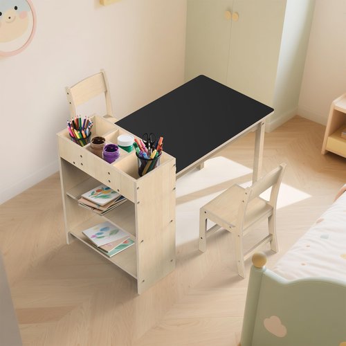 doowroodni Kids Art Table and Chair Set, Sturdy Beech Wood Study Desk for Children’s Drawing, Learning & Play - Multi-Functional Activity Table for Home,Toddler Desk with Storage and 1 Chair
