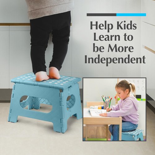 Handy Laundry Step Stool - 9 Inch Foldable Plastic Stool for Adults & Kids, 300 lb Capacity, Non-Slip, Portable - Teal