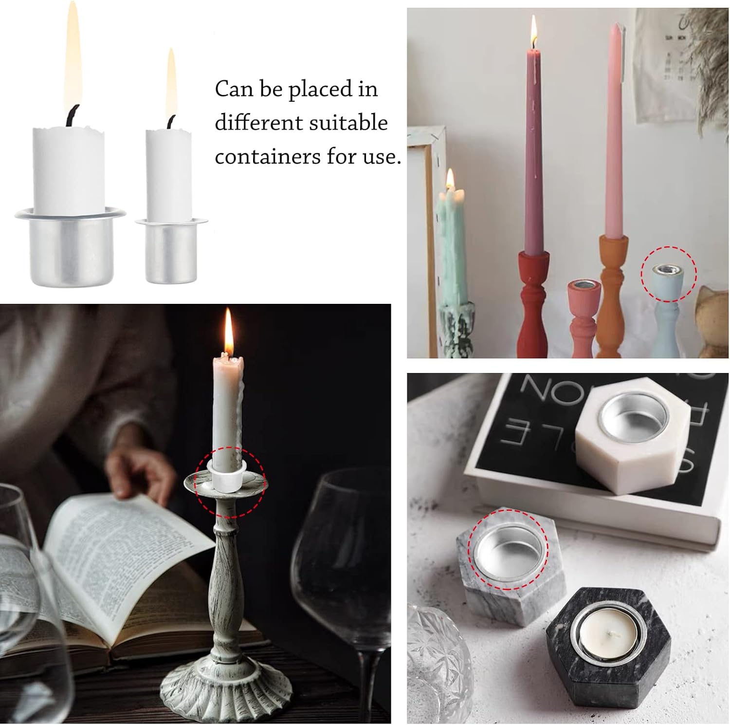 PH PandaHall Mini Metal Candle Holders - 40pcs Aluminum Drip Protectors for Taper Candles | 0.47/0.79 Inch