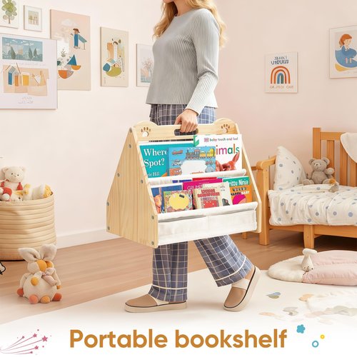 dakewang Small Bookshelf for Kids and Toddler, Double-Sided Baby Bookshelf, Montessori Kids Bookcase, Baby Book Shelf for Nursery (White)