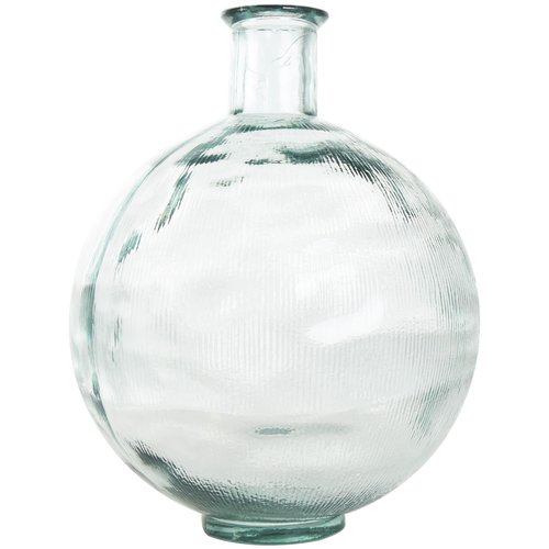 Deco 79 Recycled Glass Handmade Decorative Vase Ribbed Spanish Bottle Centerpiece Vase, Flower Vase for Home Decoration 13" x 13" x 17", Clear