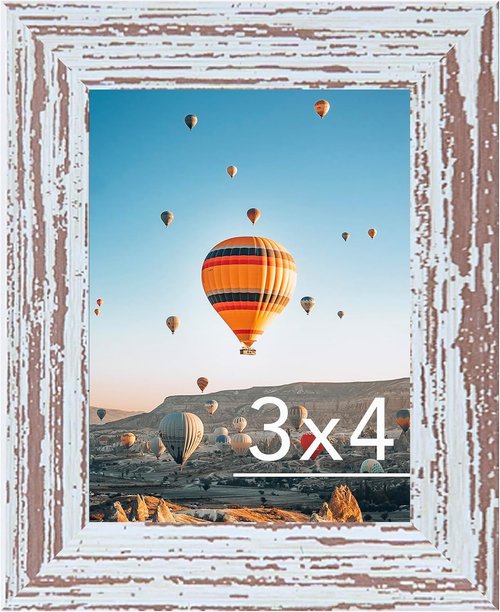 JCJMY 3x4 Picture Frame - Rustic White Wall Mount or Tabletop Display | Shatter-Resistant Plexiglass
