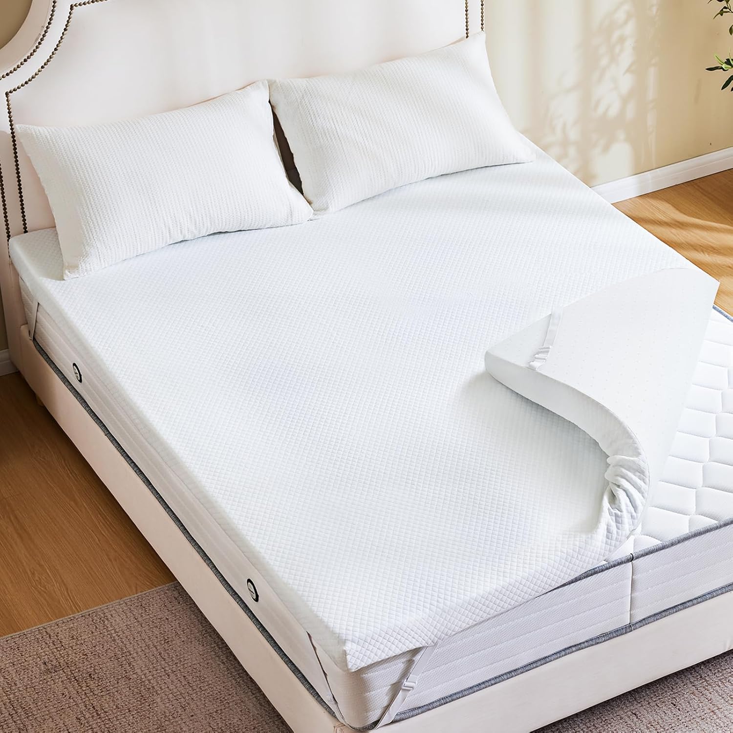 Sweetcrispy Memory Foam Mattress Topper - 3 Inch Thick Gel-Infused Cooling Pad for Full Size Bed | Removable Soft Cover