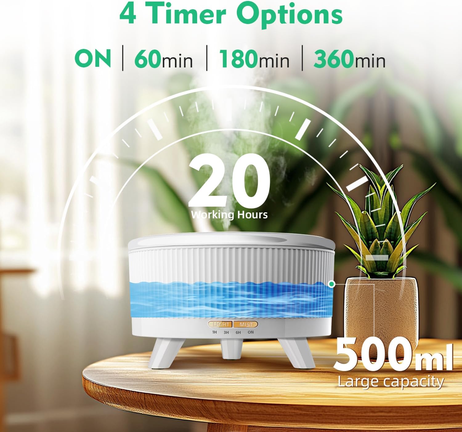 Skiennix 500ML Essential Oil Diffuser - 20-Hour Aromatherapy with Remote Control, 7 Color Lights | Minimalist White