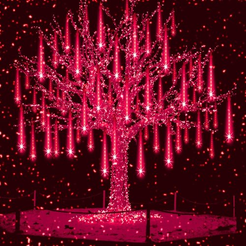 Aukora Red LED Halloween Lights - 8 Tube Snow Falling Rain Icicle String Lights for Outdoor Decor