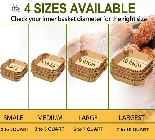 Large Air Fryer Disposable Paper Liners - 9 Inch, 125 Pcs Oil-Proof & Water-Proof Parchment Baking Paper