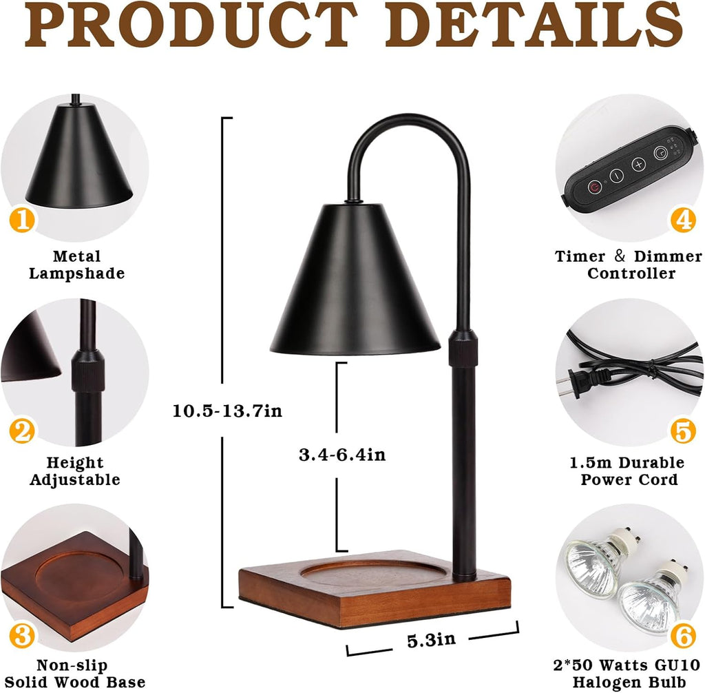 Skiennix Modern Candle Warmer Lamp - Dimmable & Adjustable with Timer | Black Home Decor Gift for All Occasions