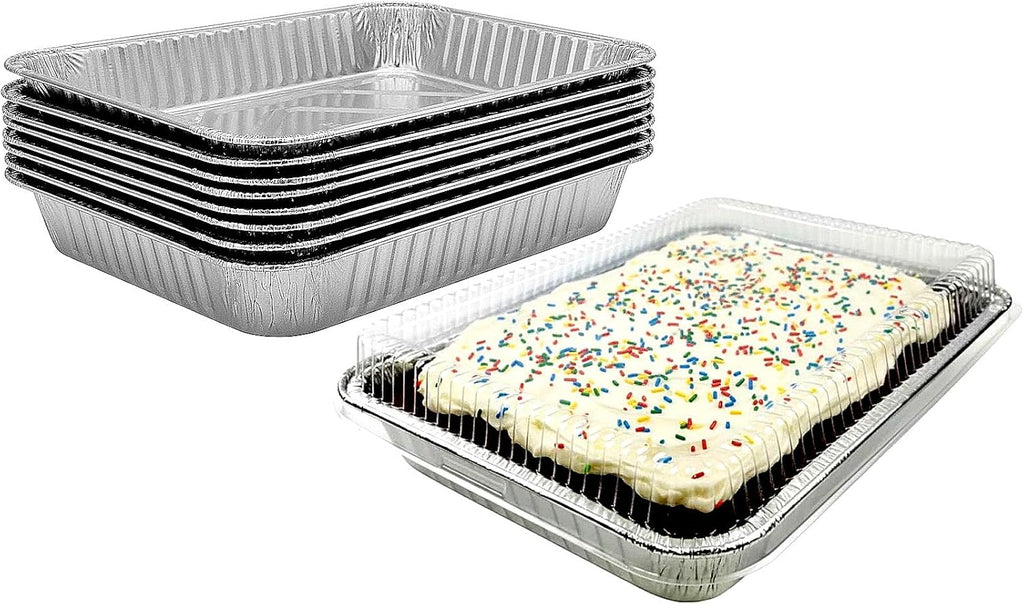 PACTOGO Disposable Aluminum Foil Cake Pans - 13" x 9" x 2" with Dome Lids | 108 Oz for Baking & Storing (Pack of 12)