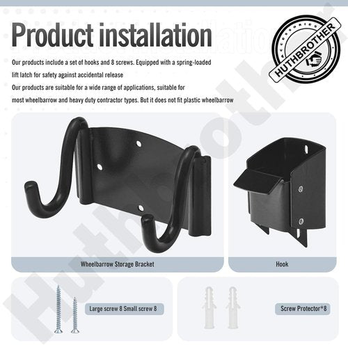 Huthbrother Wheelbarrow Storage Bracket - 90 lbs Capacity with Top Lift Latch | Ideal for Garden & Workshop