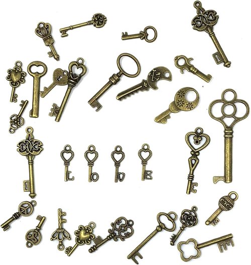 JIALEEY Vintage Skeleton Key Set - 125 PCS Antique Bronze Charms for DIY Jewelry & Wedding Favors