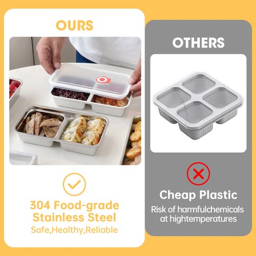 Gksuu 4 Pack Reusable Stainless Steel Snack Containers with Lids, Double Compartment Grab and Go Snack Food Storage Durable Portable for Adults Travel and Outdoor Camping Lunch Snack Boxes