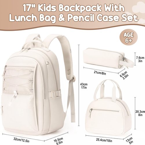 Fimibuke Kids Backpack Set - 3 PCS Waterproof Bookbag with Lunch Box & Pencil Case | Lightweight for School & Travel