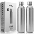Nordiqo Premium 33 oz Stainless Steel Bottle | Compatible with Aarke Carbonator 3, SodaStream Duo & Plastic Bottle | No Expiry | Plastic-Free | 2x Steel