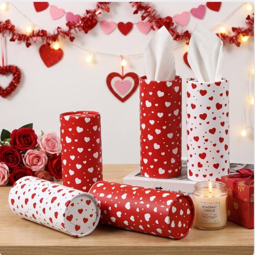 Cinnvoice 20 Pcs Valentine Car Tissues Cylinder with 3 Ply Facial Tissues Bulk Round Tissue Boxes Tubes Travel Tissue for Car Cup Holder Home Bathroom Office Accessories