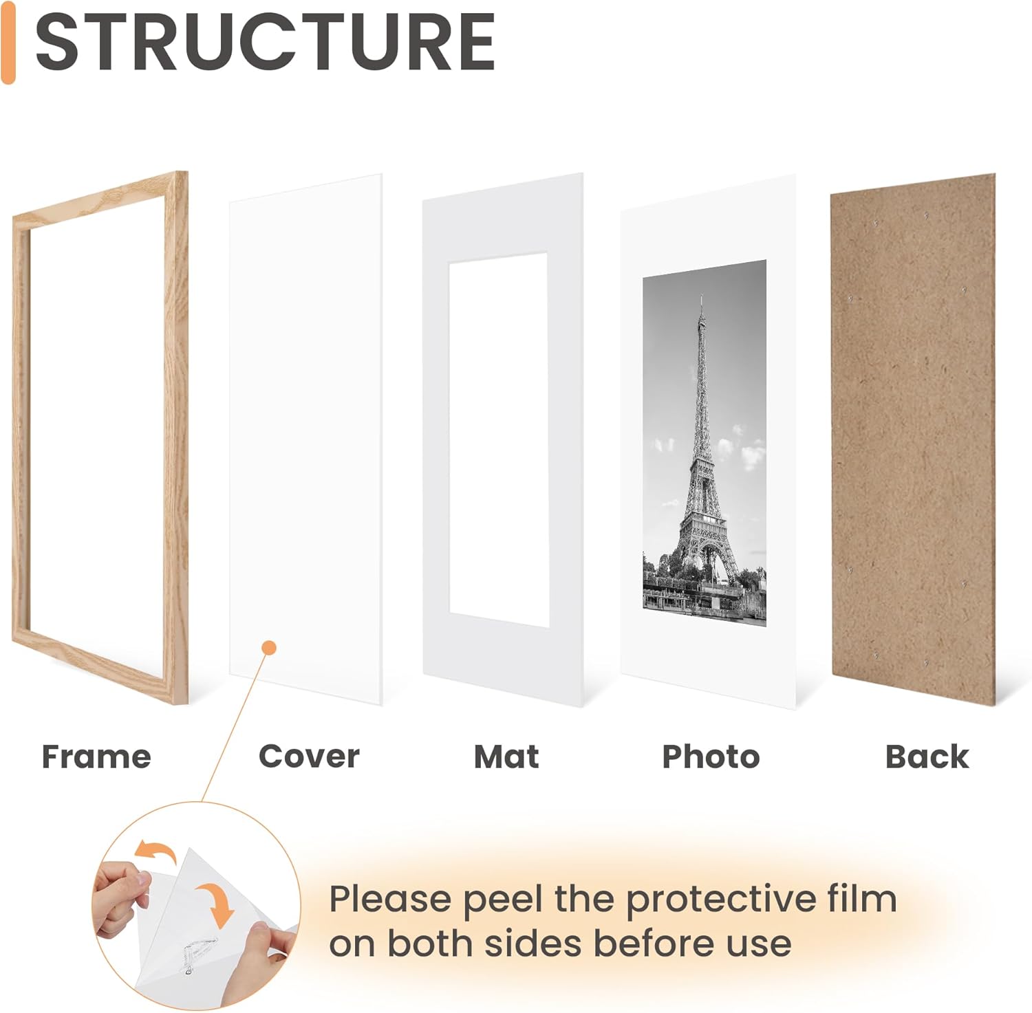 Upsimples 12x16 Picture Frame Set of 5 - Display 8.5x11 or 12x16 Photos | Natural Wall Gallery Frames