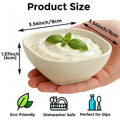 VUDANZYER Unbreakable Dipping Bowls, 9 Pack Wheat Straw Soy Sauce Dishes 4.5 oz, Small Dessert Bowls, Dipping Sauce Cups, Mini Prep Bowls, Dip Bowls for Side Dish, Ketchup, BBQ-Beige