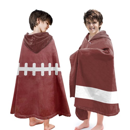 HSUIOFE Hooded Towels for Kids -Toddler Beach Towel- Super Absorbent & Quick Dry 100% Cotton 30x50 Inch - to Kid Ages 3-10-Rugby Pattern Design