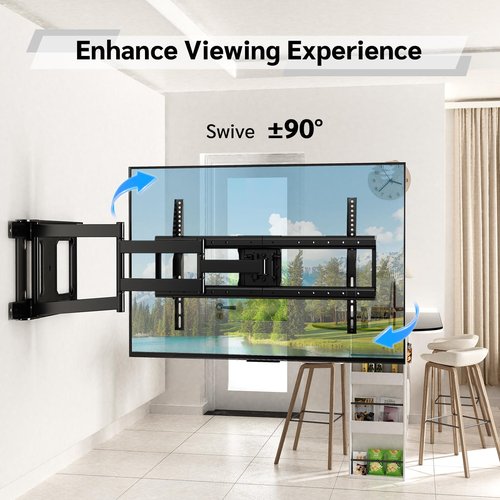 Long Arm TV Wall Mount with 180°Swivel and Tilt +5/-20° Level Adjustment, TV Bracket Screen with Rotates 90° for TVs 37-75 Inches，Fits 8"-16" Wood Studs，Hold up 132LBS,Max VESA 600x400mm