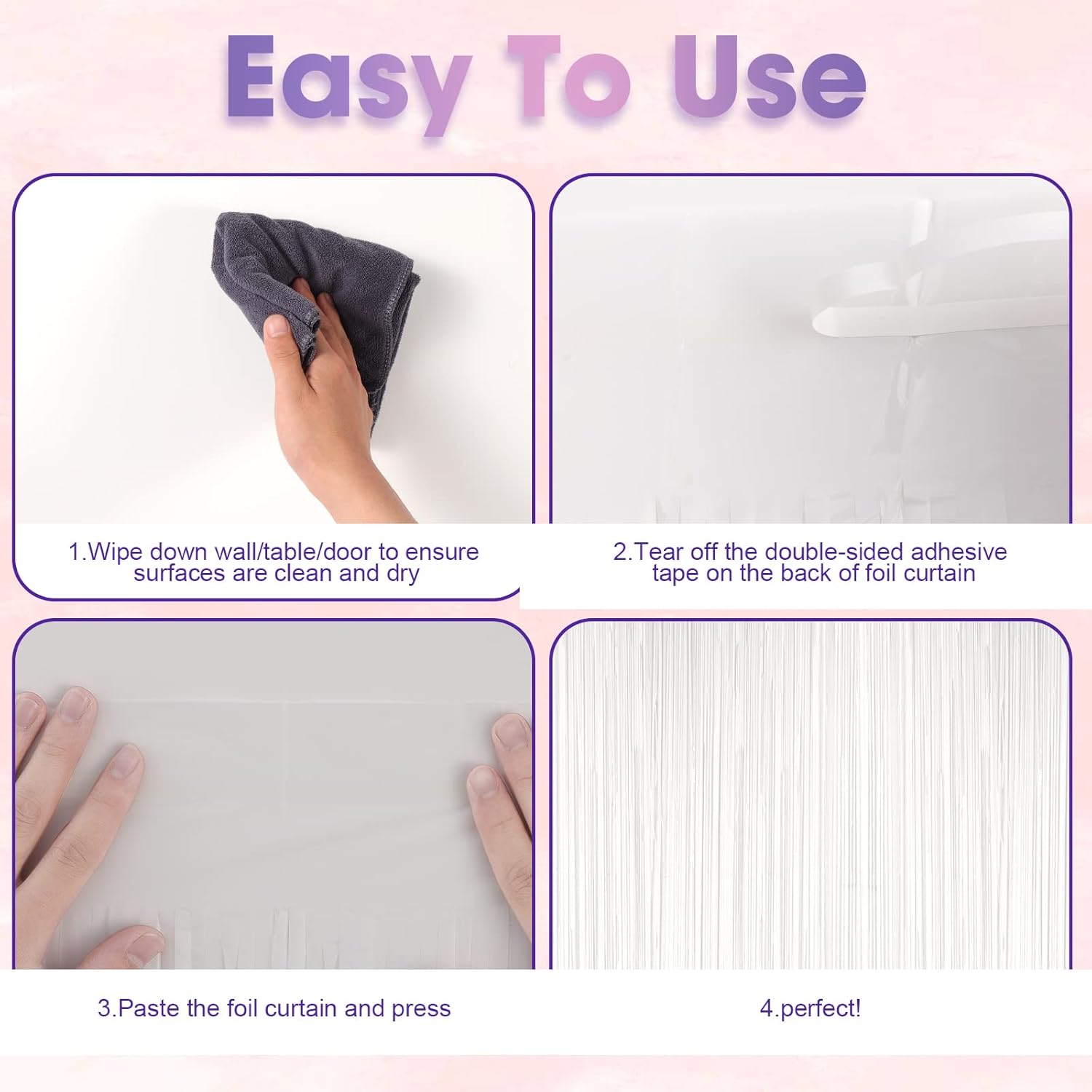 Voircoloria White Foil Fringe Backdrop Curtains - 3 Pack Tinsel Streamers for Parties & Events | 3.3x8.2 Feet