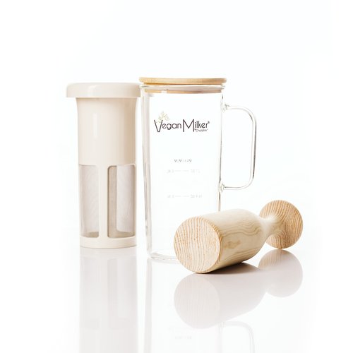 Vegan Milker Soul. Kitchen Tool to make plant milks from any nut, grain or seed. Wooden mortar. Milk Maker with Free Recipe E-Book (Soul)