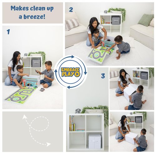 EMBRACE PLAY Toy storage box with car rug play mat - Toy box for boys and girls - 2 in 1 collapsible toy car storage- toyboxes for children - toy boxes for kids (WHITE)