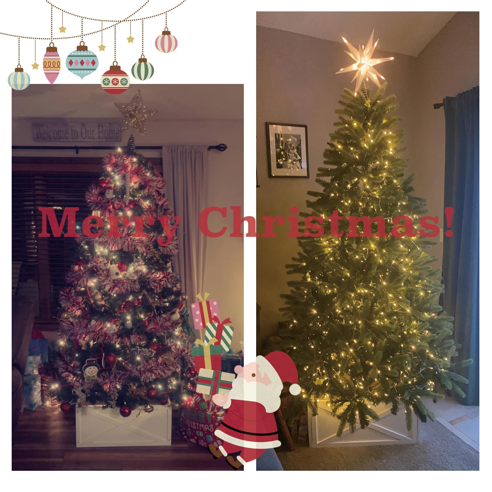 Christmas Tree Collar Box, 22" L White Wooden Tree Collar, Christmas Tree Stand Cover, Tree Skirt Box for Below 8ft Christmas Tree Decoration
