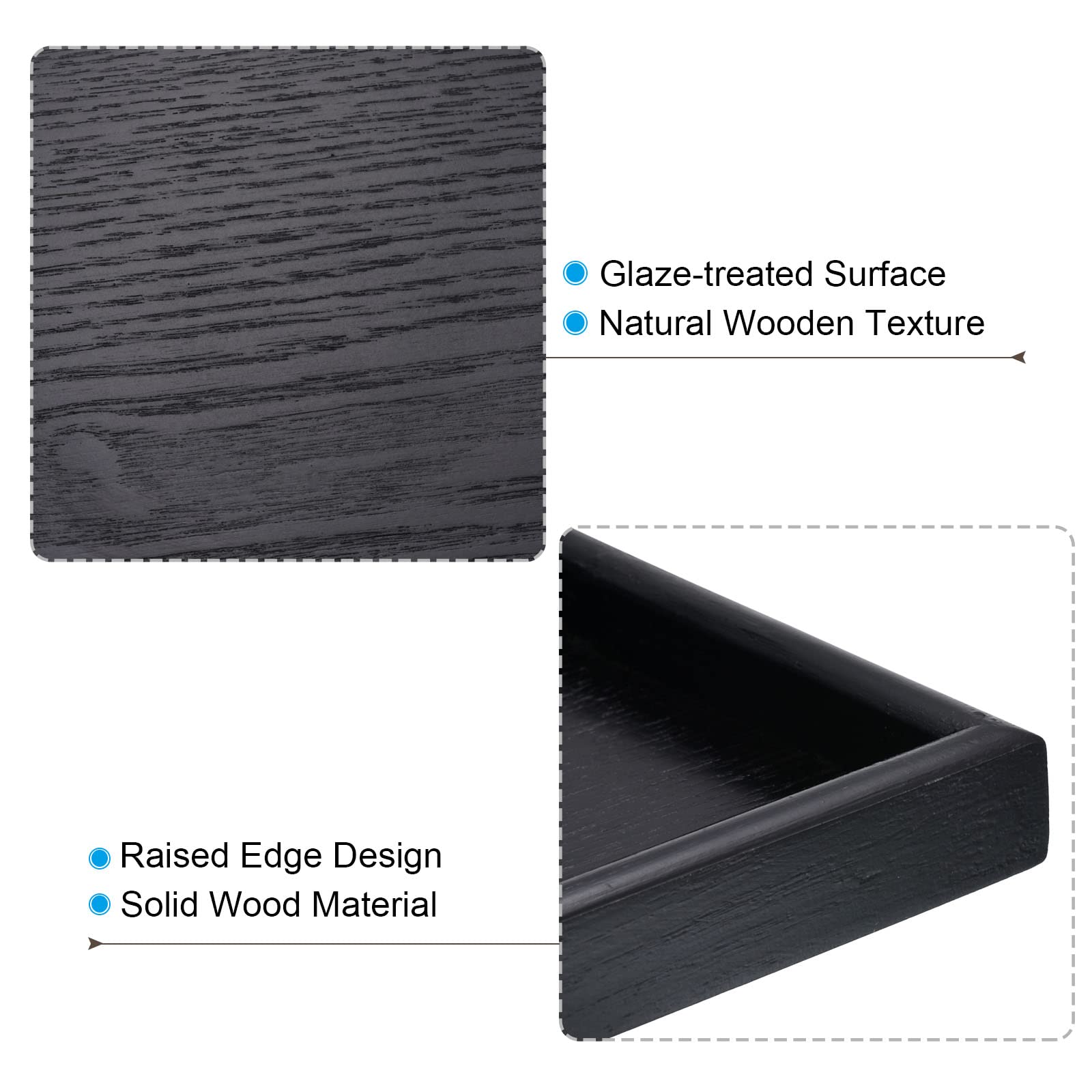 PATIKIL Wood Serving Tray 12x8 Inch Outer Base, Rectangular Decorative Platter for Home Decor Kitchen Table Candle Holder, Black