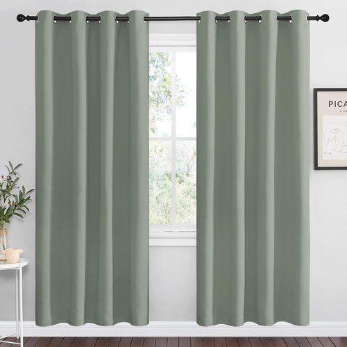 NICETOWN Greyish Green Blackout Curtains - Sound Reducing & Heat Blocking | 78" Long, 55" Wide (2 Pieces)