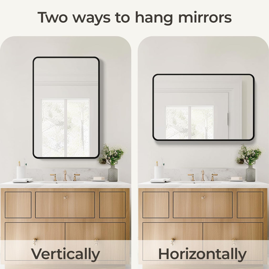 USHOWER Bathroom Mirrors for Over Sink, Metal Frame Rectangle Mirror, Modern Farmhouse Vanity Mirror, Wall Mounted for Bedroom, Living Room, Entryway Remodel & Upgrade, Matte Black, 24 x 36 Inch