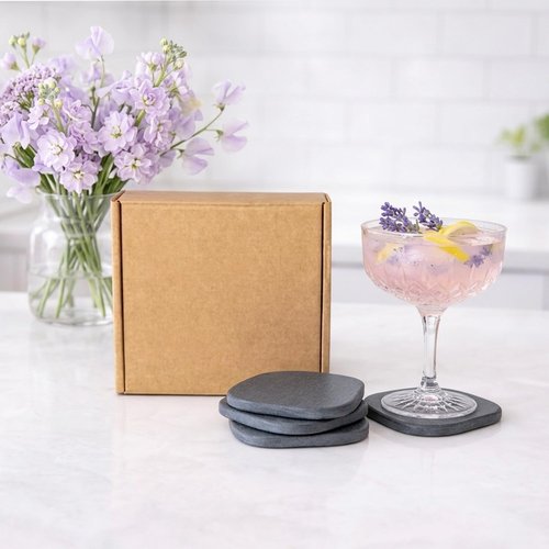 Diatomaceous Earth Coasters Set of 6 for Drinks, Moisture Water Absorbent Stone Coasters for Table Desk at Work, Water Absorbing Instant Drying Diatomite, Modern Deep Grey