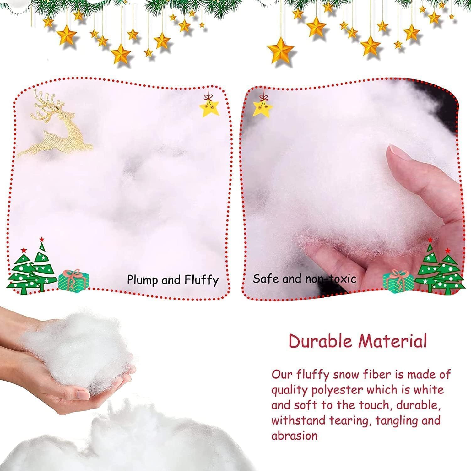Skiennix Fake Snow Decor - Fluffy White Cotton Wool for Christmas Tree & Holiday Mantle