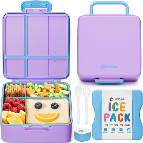 Fimibuke Bento Box - Leak Proof Lunch Container with Ice Pack | BPA Free, 4 Compartments, Kids & Adults