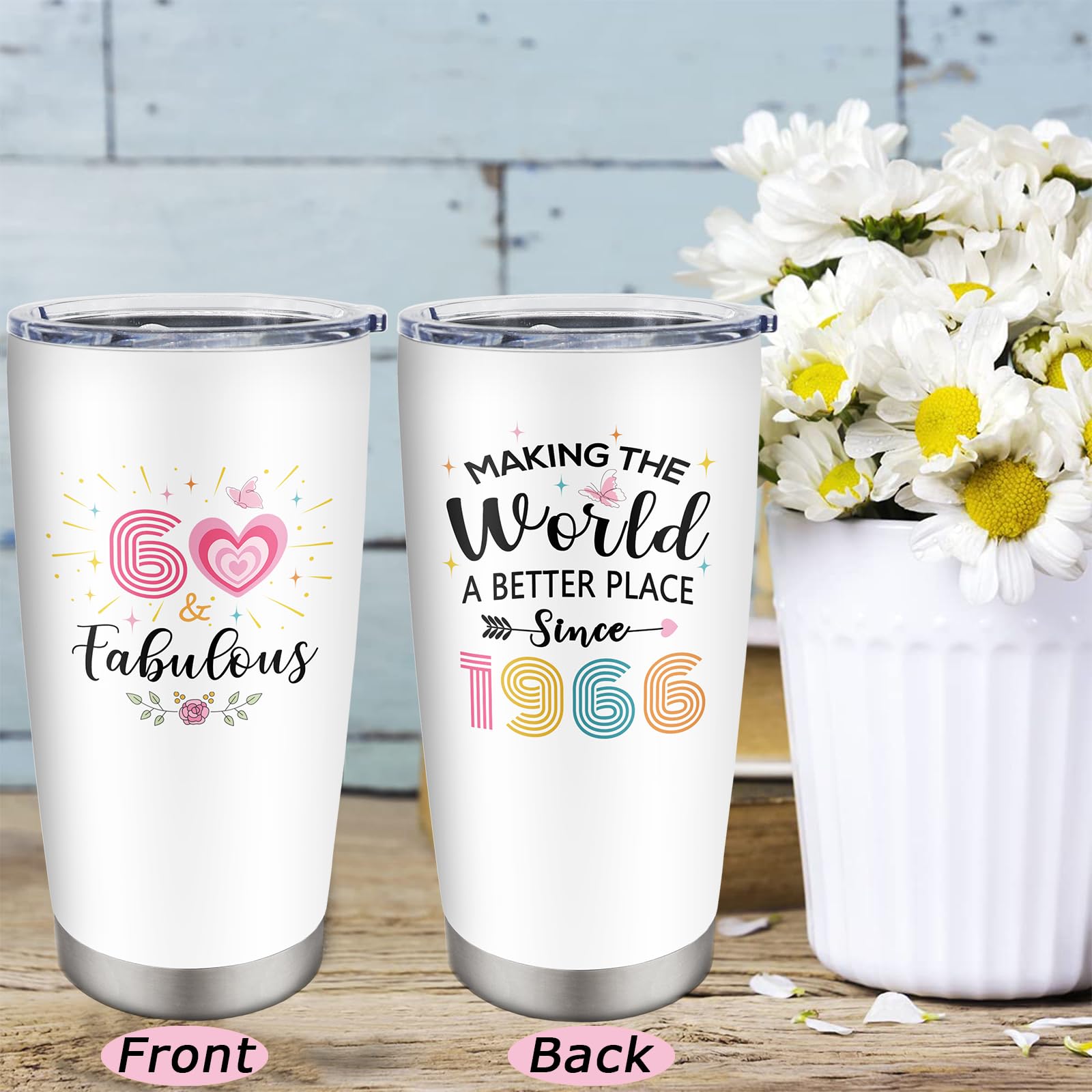CVROY 60th Birthday Gifts for Women Tumbler 20OZ 1PC, 60th Birthday Decorations for Woman, 60 Year Old Birthday Gift, 60 Year Old Woman Present, Happy 60th Birthday for Her