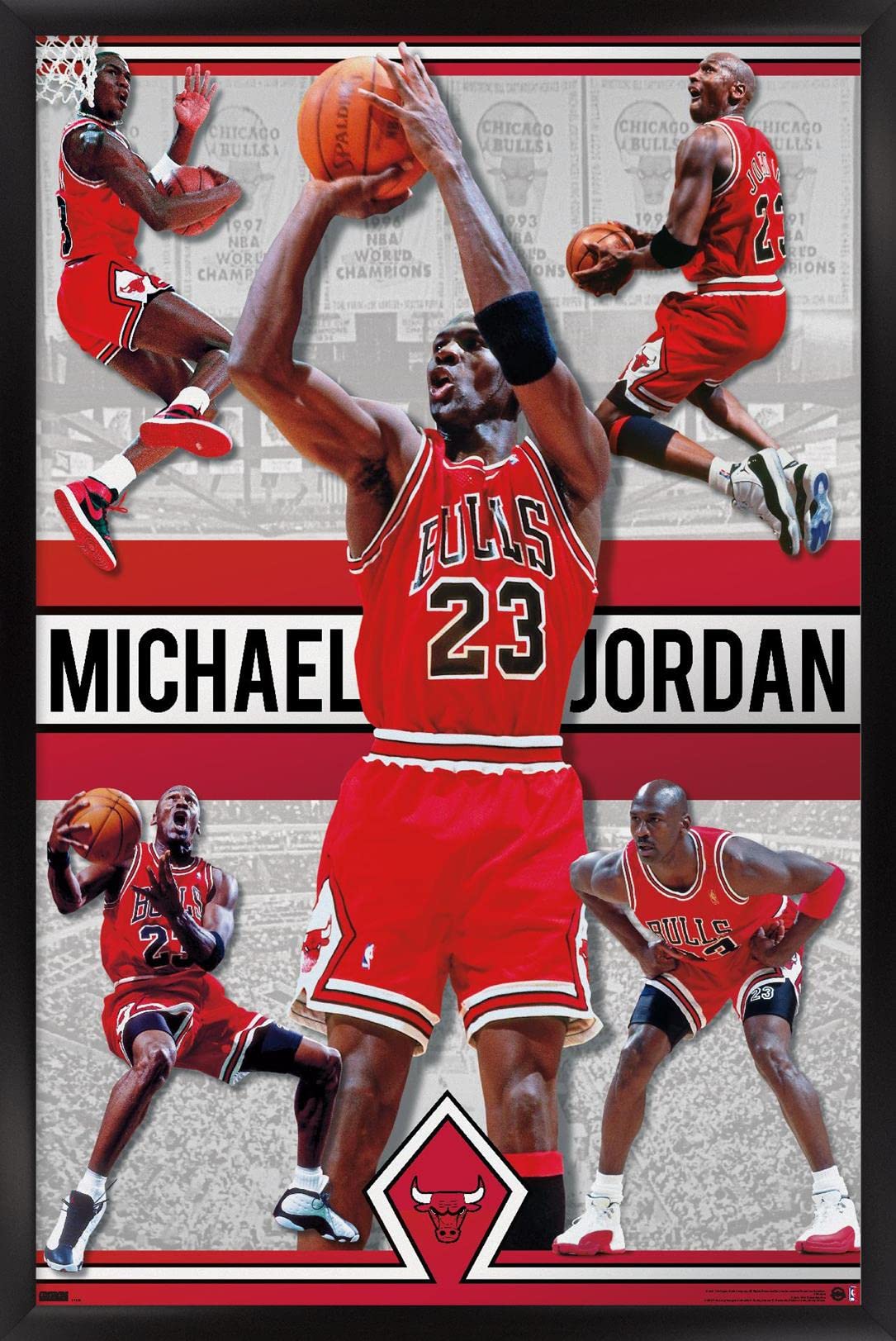 Trends International Michael Jordan - Collage Wall Poster, 14.725" x 22.375", Black Framed Version