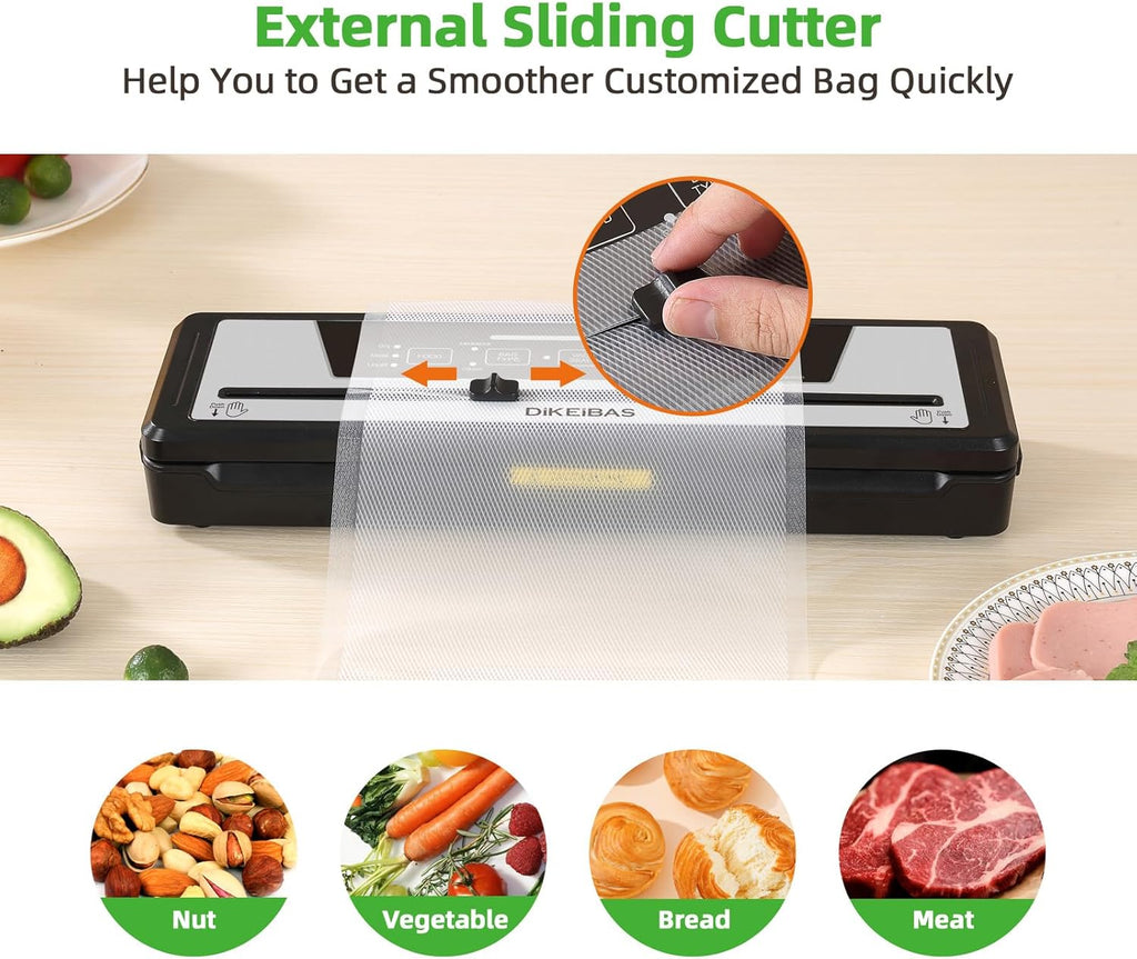 Vacuum Sealer Machine - Powerful 85kPa Suction | Compact One-Touch Automatic Food Sealer | Includes Bags & Cutter