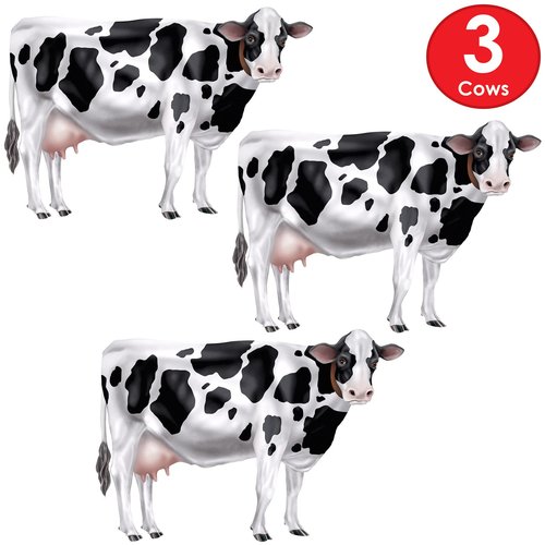Beistle Set of 3 Jointed Cow Photo Prop Backdrops, 35"- Western Wall Decoration, Holstein Farm Animal Barnyard Party Cut Outs