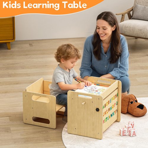Acenova Montessori Weaning Table and Chair Set, Wooden Weaning Toddler Kids Table with Hook for Toddlers, Montessori Furniture for Reading, Snacks, Play, Learning & Activity Time Kids Toddler Desk