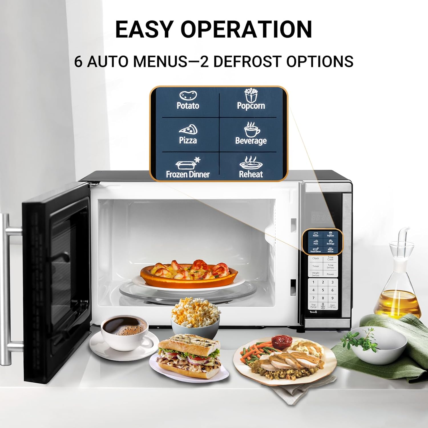 Smad 0.7 Cu.Ft Mini Microwave - 700W Compact Countertop with Removable Turntable & Child Lock | Stainless Steel