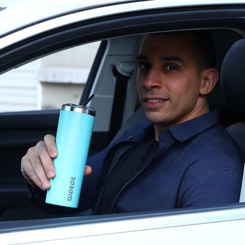 BJPKPK 20 Oz Stainless Steel Skinny Tumbler - Vacuum Insulated Travel Mug in Turquoise
