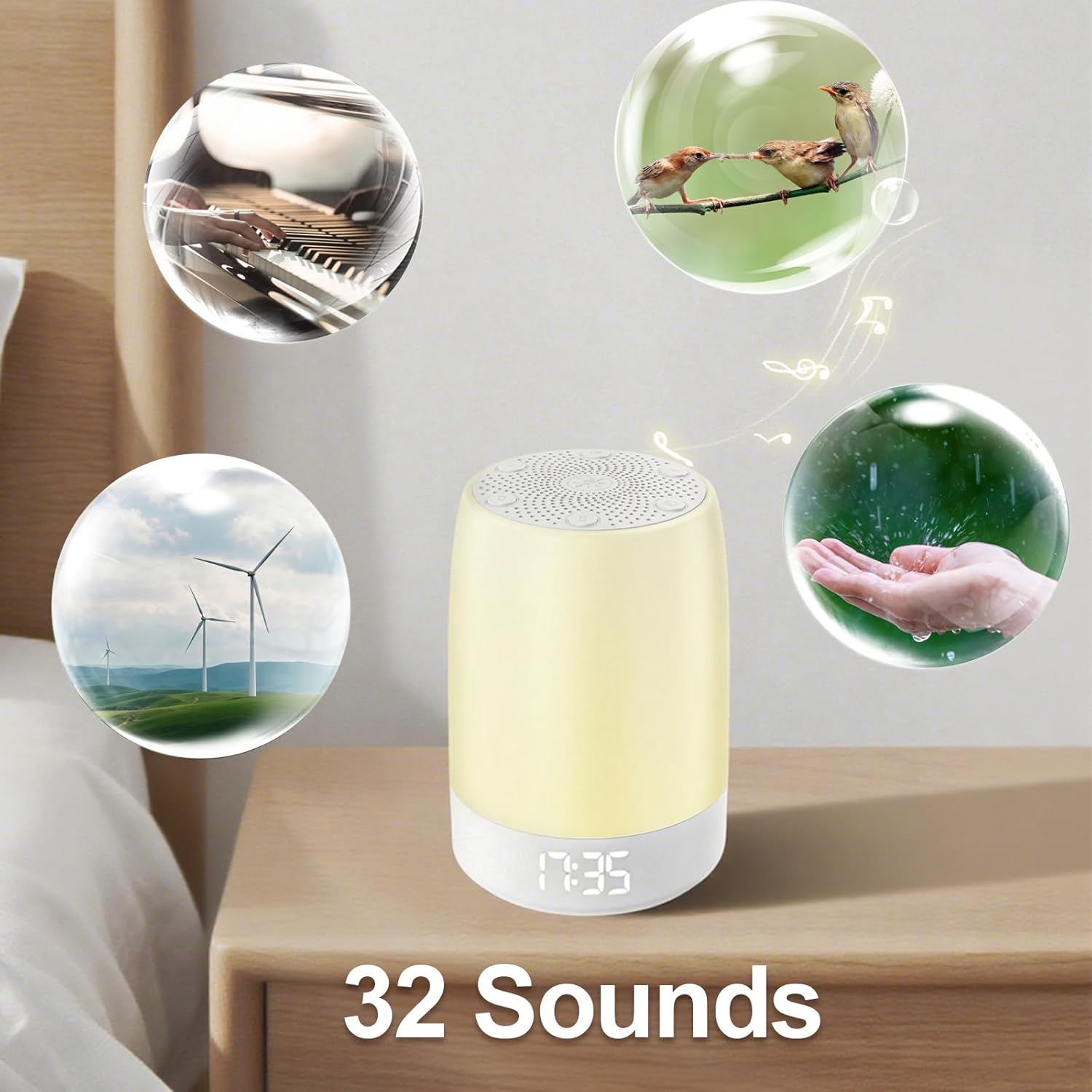 Skiennix White Noise Machine - 32 Soothing Sounds & Rainbow Light | Bluetooth Alarm Clock for All Ages