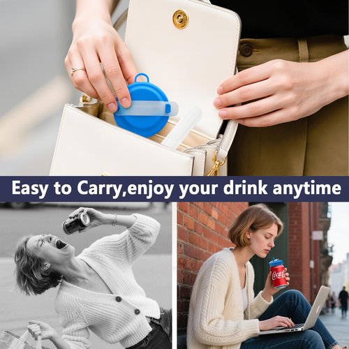 2-Pack Soda Can Lids With Reusable Straws BPA Free Can Covers For Soda With Portable Straw Container .Fits For Stardard Size(2.13inch) Soda Beer,Energy Drink Cans.Spill-Proof Keep Carbonation