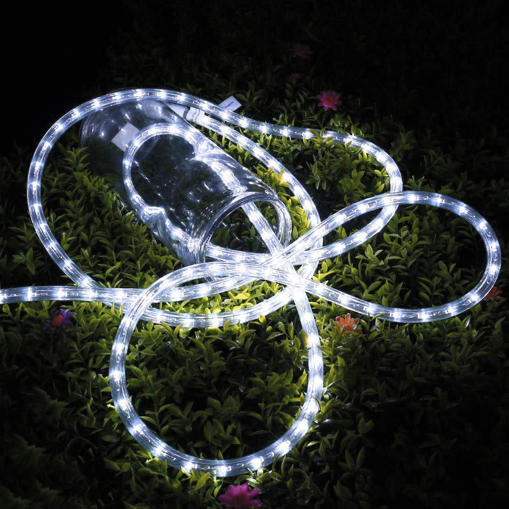 Toodour Rope Lights Outdoor, 100ft 720 LED Rope Light with 8 Lighting Mode, Connectable, Timer, Indoor Outdoor Clear Tube Decorative Lighting for Garden Patio Bedroom Party Yard Decor - White