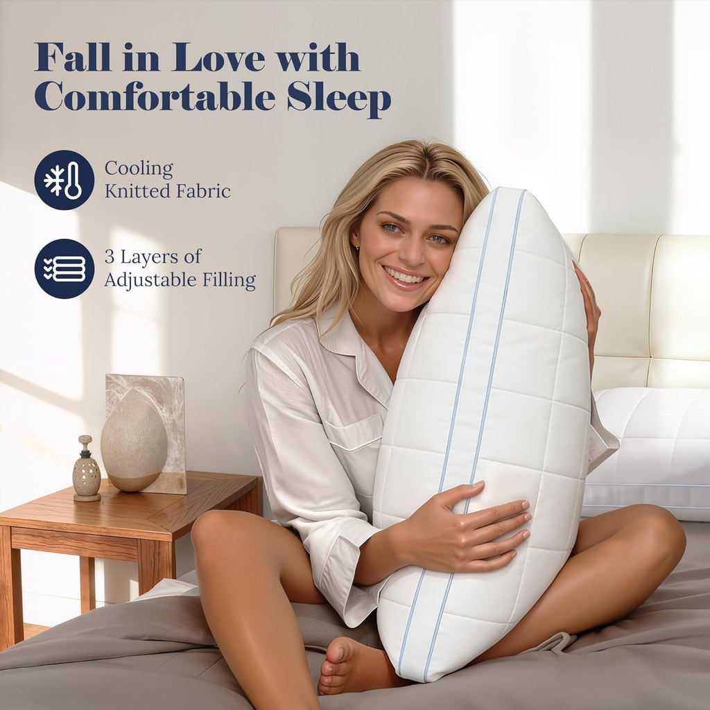 Skiennix Adjustable Bed Pillow - Queen Size Hotel Pillow with 3 Removable Inserts for All Sleepers